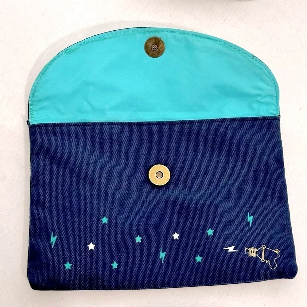 Blue Benefit San Francisco Cosmetic Clutch Makeup Bag with Snap Front